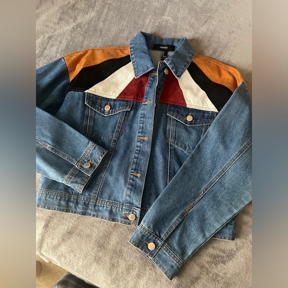 FOREVER 21 color block denim jacket SMALL